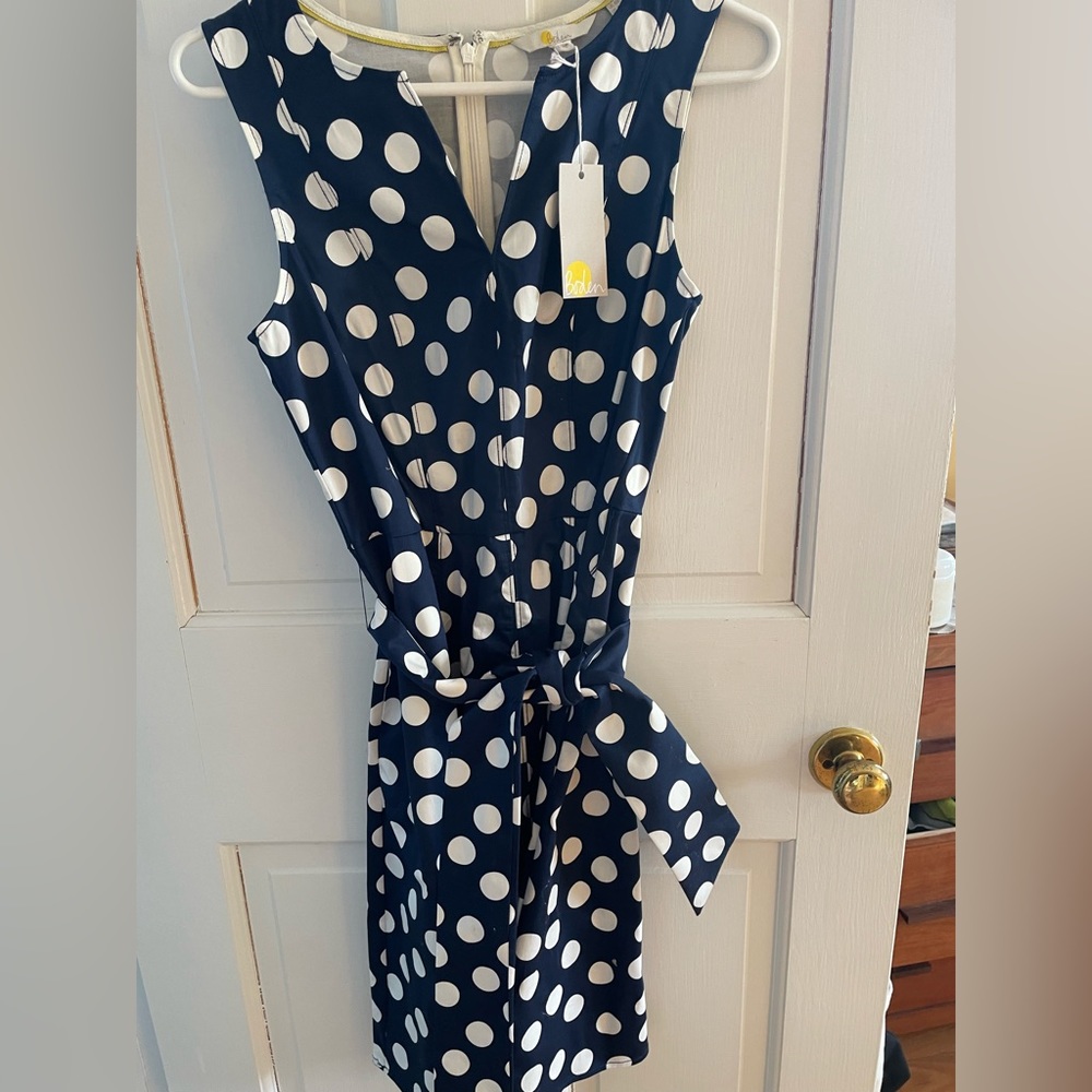 Boden size 4 polka dot navy dress sleeveless new with tags